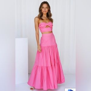 Runaway the label Ayla hot pink top and matching maxi skirt